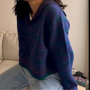 Zara V-Neck Sweater in Blue and Green